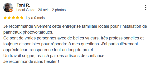 Avis Google de Toni R., 5 étoiles